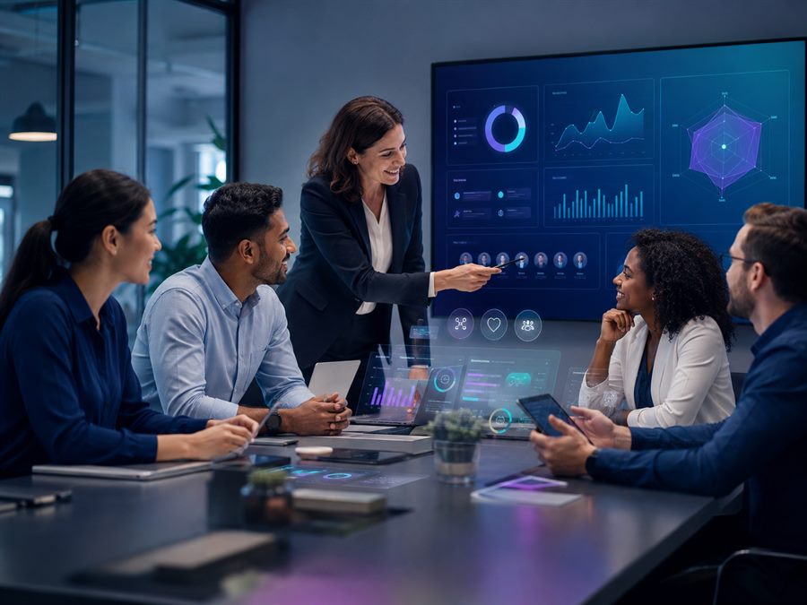 Equipo de trabajo revisando el journey del colaborador